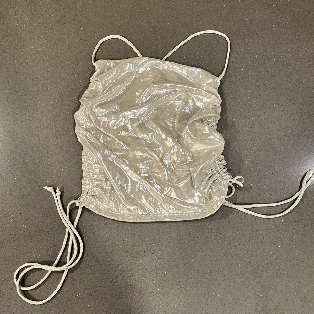 Fashion Nova Silver Drawstring Crop Top